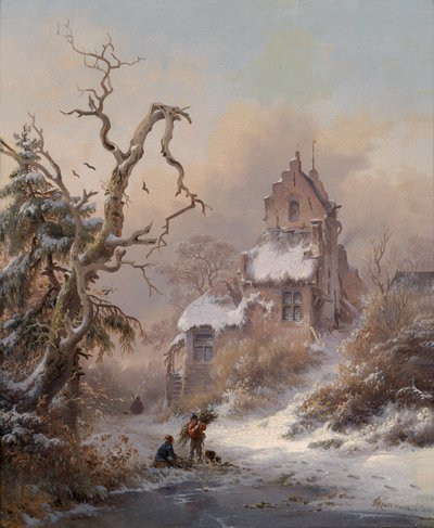 Winter Landscape with Brushwood Collector by Fredrik Marinus Kruseman